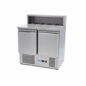 Frigider Pizza Prep - 90 cm - 2 Uși - se potrivește 5 x GN 1/6 - incl. Capac din Oțel Inoxidabil