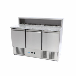 Frigider Pizza Prep - 137 cm - 3 Uși - se potrivește 8 x GN 1/6 - incl. Capac din Oțel inoxidabil
