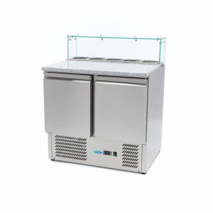 Frigider Pizza Prep - 90 cm - 2 Uși - se potrivește 5 x GN 1/6 - incl. Capac de Sticlă