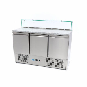 Frigider Pizza Prep - 137 cm - 3 Uși - se potrivește 8 x GN 1/6 - incl. Capac de Sticlă